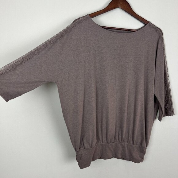Garnet Hill Top Womens Large Taupe Dolman Lace Sleeve Organic Cotton Tencel L - Picture 5 of 10